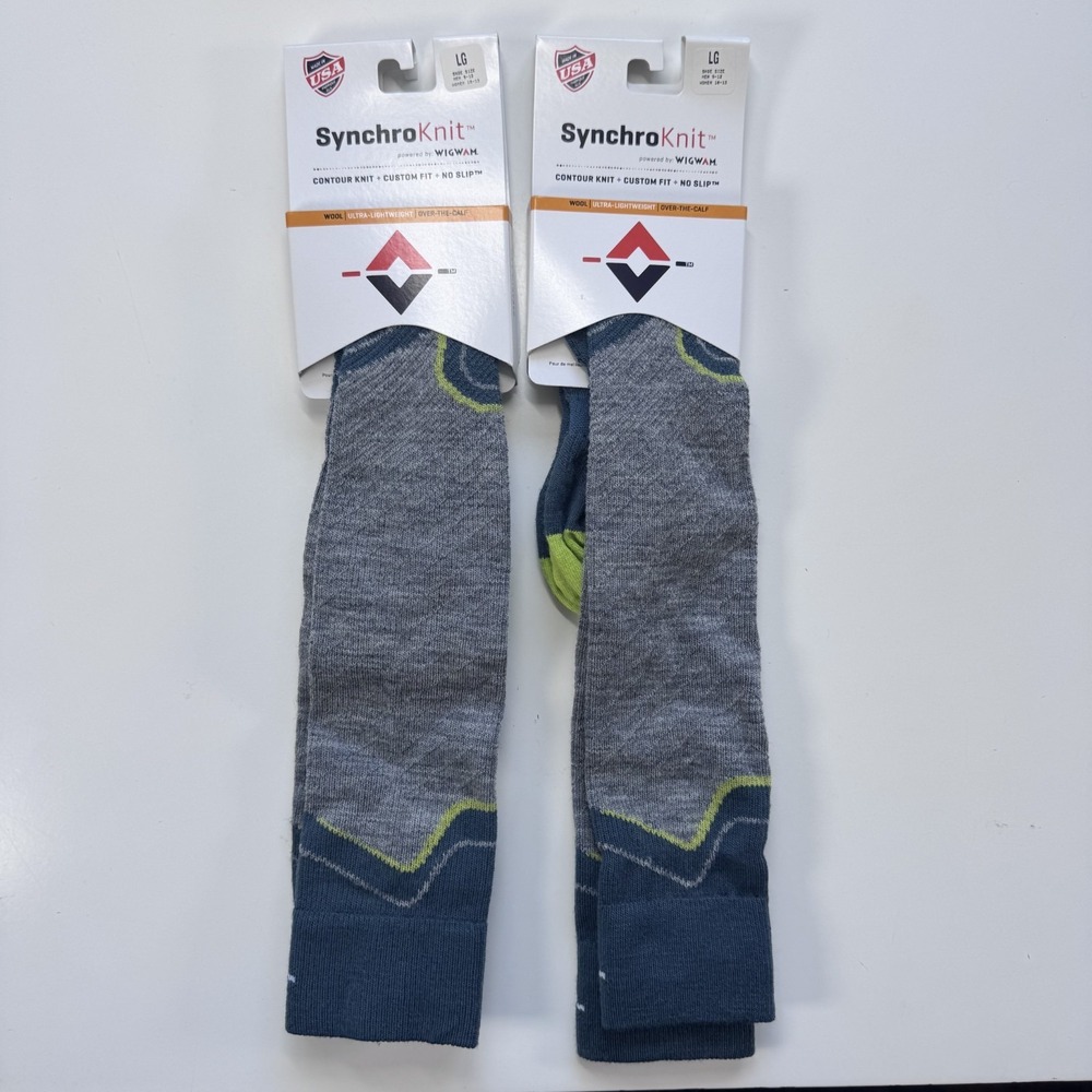 Lot 2 WIGWAM Snow Junkie SynchroKnit Wool Over Calf Sock Large M 9-12 W 10-13